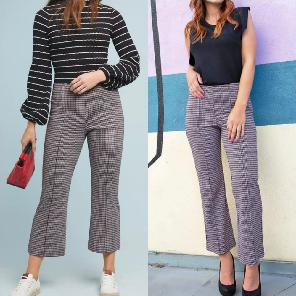 Anthropologie New‎ Eva Franco Houndstooth Ponte Knit Pull-on Flare Pants SZ XL